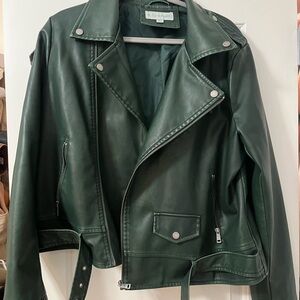 Forest Green Faux Leather Moto Jacket